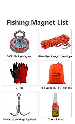 ULIBERMAGNET 850lbs Lifting Magnets,Powerful Fishing Magnet N52 Neodymium Magnets with 20m(66Feet) Durable Rope,Strong Magnets for Salvage and Magnetic Recovery