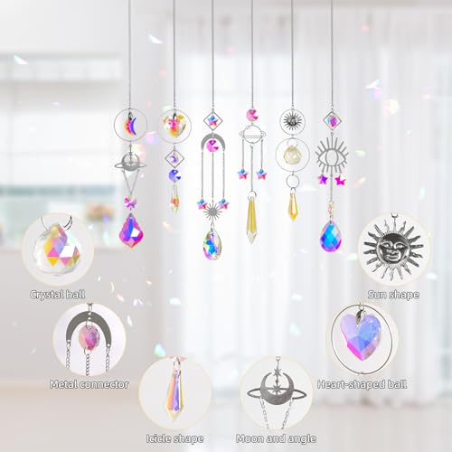 image for ilclviz Sun Catchers 6Pieces Colorful Crystals Suncatcher with Chain P