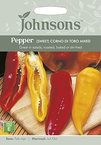 Johnsons 22437 Vegetable Seeds, Pepper (Sweet) Corno di Toro Mixed