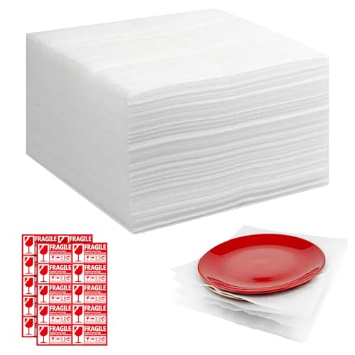 50 Stück Verpackungsmaterial, 30 x 30cm Luftpolsterfolie Umzug, Schaumfolie Verpackungsmaterial, Packpapier Umzug für Umzug Geschirr Lagerung Gläser Weinflaschen Versand, mit Fragilem Etikett