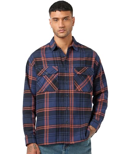 Chemise à carreaux surdimensionnée en coton aux finitions haut de gamme pour homme