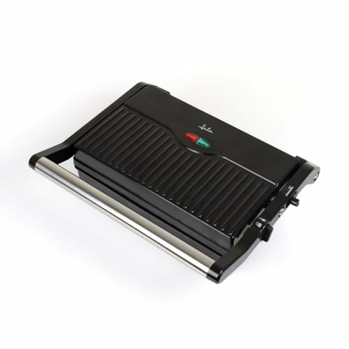JATA JEGR1107 - Parrilla eléctrica y grill con placas rayadas antiadherentes de 22,8 x 14,5 cm. Cocina todo tipo de alimentos. Tapa superior basculante. Apertura 180º. 1000 W