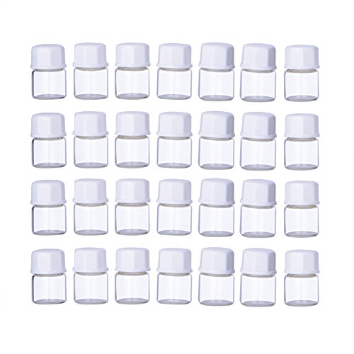 Enslz 100pcs 1/4 Dram (1ml) Small Transparent Glass Cosmetic Essential Oil Perfume Bottle with Orifice Mini Sample Perfume Bottles ContainerWhite Lid …2