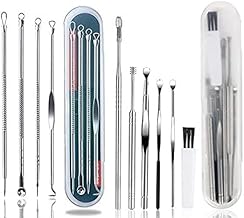 Stainless Steel Blackhead Pimple Blemish Extractor/Remover Tool With 6 Pcs Ear Cleansing Tool Set, Spring Ear Wax Cleaner Tool Set,Ear Curette Ear Wax Remover Tool with a Cleaning Brush