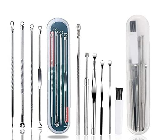 Stainless Steel Blackhead Pimple Blemish Extractor/Remover Tool With 6 Pcs Ear Cleansing Tool Set, Spring Ear Wax Cleaner Tool Set,Ear Curette Ear Wax Remover Tool with a Cleaning Brush-image-29