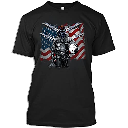 Pilot Tshirt Slick Hair Gorilla as Fighter Jet Pilot, USA America - Pilot Gift T-Shirt for Men Women (Black - 2XL)