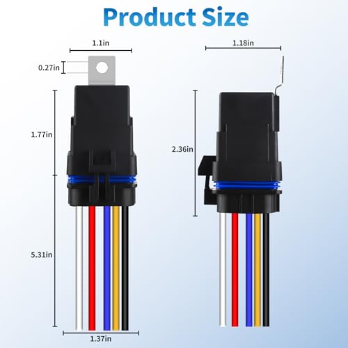 Kit de 5 Relevadores Impermeables de 5 Pines 40/30 AMP 12V con Arnés y Cables de Cobre Estañados 12&16 AWG, Relevador Automotriz SPDT para Bocinas, Arranques, Ventiladores de Radiador, Paquete de 5 miniatura 2