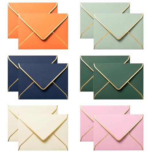 12 Pack Envelopes for Cash Gifts with Pearlescent Gold Edge 6 Colors Gift Card Envelopes for Wedding Birthday Festival & Greeting Cards 133x183mm