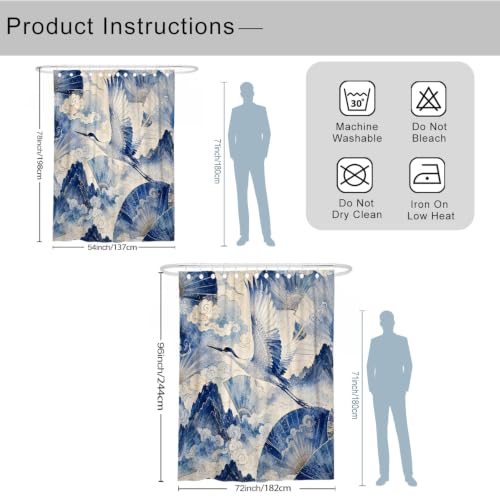 Rideau de douche extra long bleu printanier déco asiatique - 4