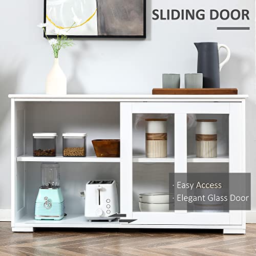 Homcom Sideboard Buffet Cabinet, Stackable Credenza, Coffee Bar Cabinet With Sliding Glass Door And Adjustable Shelf, White #TOP4