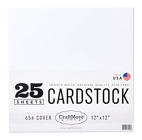 CraftMore Card Stock Paper Value Pack, 12 by 12 Inches, White, 25 Sheets
