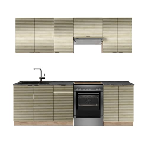 Vicco Cuisine Fame-Line, Chêne lambris/chêne doré, 240cm, PT Anthracite, pour Une Extension personnalisée avec des modules complémentaires adaptés