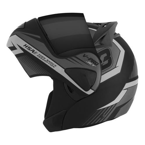 Capacete Articulado V-Pro Jet 3 Fundo Preto 60 Viseira Fumê Preto/Prata