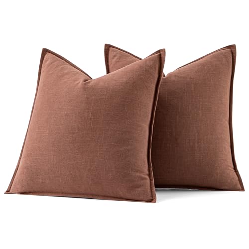 Image of MIULEE Decorative Linen Pillow Covers 20x20 Inch Rust Red Boho Farmhouse Neutral Couch Throw Pillows for Bed Pack of 2 Accent Modern Pillowcase Sofa Livingroom Home Decor