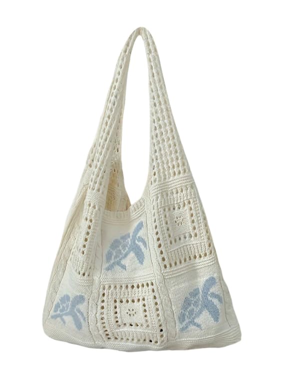 Bolso tote de crochet blanco para mujer talla única miniatura 1