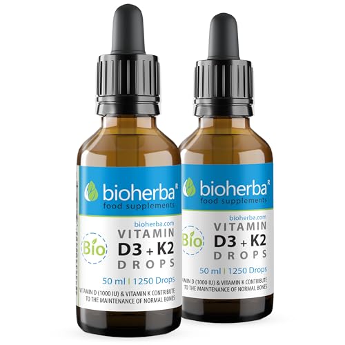 Vitamin D3 + K2 Drops by Bioherba | Vegan Liquid Supplement with No Additives (2 pcs)