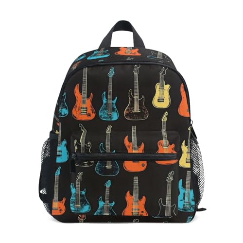 Colorful Guitar Toddler Backpack for Boys Girls Preschool Kindergarten Nursery with Name Tag S