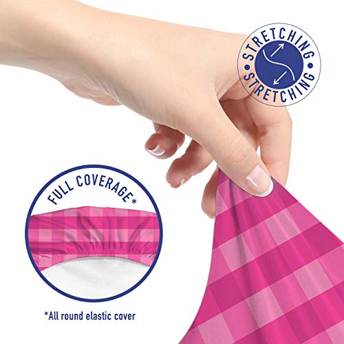 Lunarable Pink Gingham Office Chair Slipcover, Traditional Monotone Pattern Of Vertical Squares Retro Design, Protective Stretch Decorative Fabric Cover, Standard Size, Pink Fuchsia #TOP4