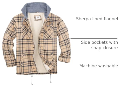 Image of COEVALS CLUB Men's Flannel Fleece Sherpa Quilted Lined Plaid Snap Work Shirt Jacket /Hooded