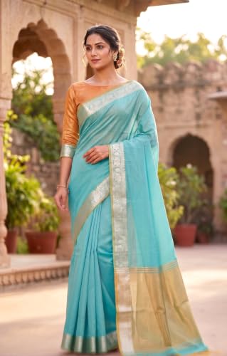 Image of Women's Pure Cotton Banarasi Silk Saree With Unstitched Blouse Piece