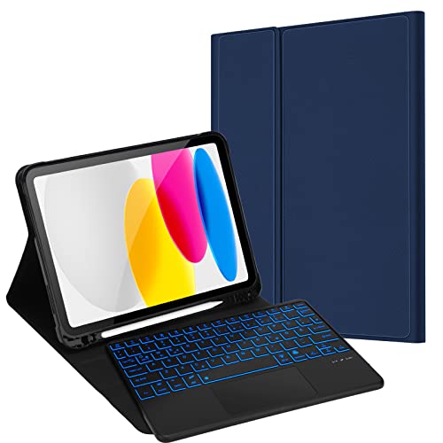 JADEMALL iPad 10. Generation Tastatur Hülle mit Touchpad für iPad 10.9 Zoll 2022, Hintergrundbeleuchtung,Deutsches QWERTZ-Layout Cover