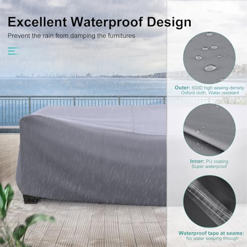 Image of Patio Furniture Set Cover Waterproof, Heavy Duty Funiture Covers for Outdoor Sectional Sofa Set Wicker Rattan Table Chair Rectangular,90 inchLx62 inchWx28 inchH,Grey