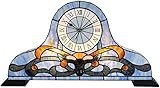 Bieye L30661 Reloj de Escritorio Barroco Estilo Tiffany con lámpara de Mesa Auxiliar de vitral para Sala de Estar, mesilla de Noche, luz Nocturna con Reloj de Cuarzo en su Interior (Azul)
