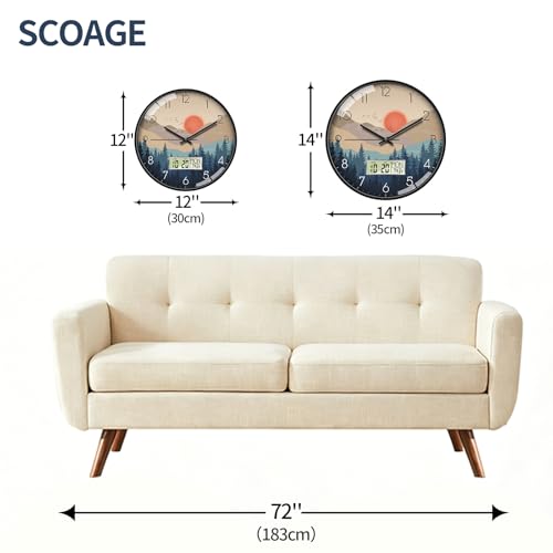 Image of 14 inch Wilderness Sunset Wall Clock, Analog Clock with Digital Display | Silent Non-Ticking, Battery Operated, Shows Date Day & Temperature, Decorative for Living Room, Bedroom, Kitchen, Office