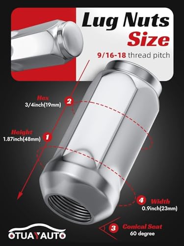 Image of OTUAYAUTO 9 /16-18 Lug Nuts - 32PCS Chrome Closed End Bulge Acorn Lug Nuts, Cone Seat, 19mm Hex, Replacement for 2002-2010 Dodge Ram 1500, 1994-2010 Ram 2500 /3500, Ford E-150, E-250, Aftermarket Wheels
