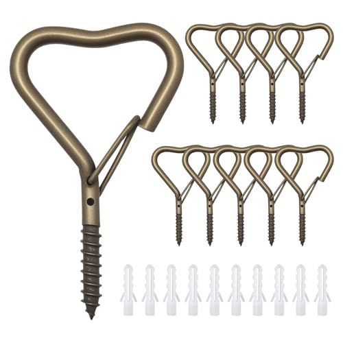 Ticway 10 Pack Heart Shaped Ceiling Hooks with Safety Buckle Bronze