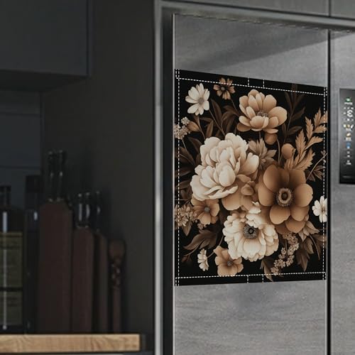 Image of Brown Black Flower Dishwasher Magnet Cover,Artistic Kitchen Decor Waterproof Refrigerator Magnet Appliance Cover Protector,23Wx26H Inches