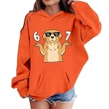 Sudadera con capucha para niños con estampado de perro de dibujos animados 67 para festivales, novedad 6 7 meme, sudadera clásica de invierno para niños, naranja, 9-10 años