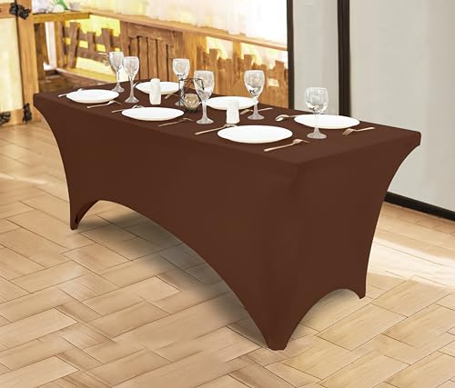 Image of Utopia Kitchen Spandex Tablecloth 1 Pack [6FT, Light Coffee] Tight, Fitted, Washable and Wrinkle Resistant Stretch Rectangular Patio Table Cover for Event, Wedding, Banquet & Parties[72Lx30Wx30H Inch]
