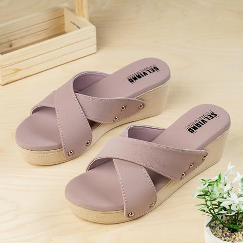 Image of Women Slip-On Open Toe Sandals with Criss Cross Broad Straps, Casual Daily Wear Footwear