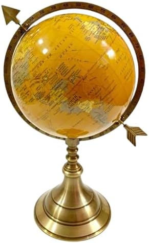 15" Brass World Map Globe Handcrafted with Antique finish, Table Top Decorative, Globe Engraved Armillary, Gift Items