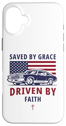 Saved by Grace, Driven by Faith ? Men's Christian Muscle Car �X�}�z�P�[�X iPhone 16 Plus �p