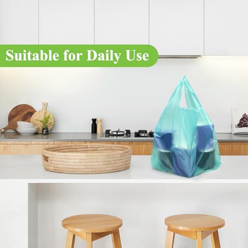 T Shirt Bags, Plastic Bags with Handles for Grocery and Retail Shopping, Bolsas De Plastico Para Negocio, 16x23 Inch (Lake Blue, 100pcs)