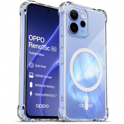 Image of Transparent Back Cover for Oppo Reno 15C 5G Cover Shockproof Side TPU Bumper & Back Pc Protective Magnetic Support Cover Case (Oppo Reno 15C 5G)