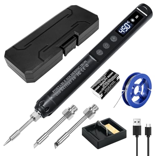 Kit de fer à souder rechargeable par USB avec écran LCD, fer à souder sans fil 3 embouts de soudure, température réglable de 200 à 450 °C, kit de fer à...