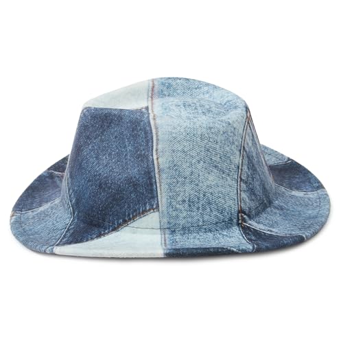 Image of Tie Dye Denim Patchwork Cowboy Hat for Women Men Western Wide Brim Costume Party Hat