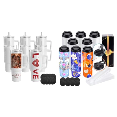 Joyclub Bundle of 8 Pack 40 OZ Sublimation Tumblers with Handle and 8 Pack 20 oz Sublimation Water Bottle Dual Opening