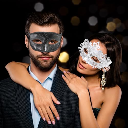 Image of Coddsmz Couple Masquerade Mask Set - Venetian & Mardi Gras Mask for Women & Men