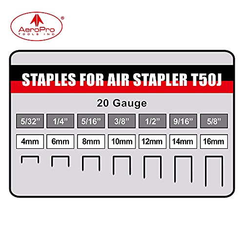 Image of AEROPRO Tools T50J 20 Gauge Wide Crown Air Stapler Pneumatic Staple Gun, 1 /4-Inch to 9 /16-Inch Upholstery Stapler for Upholstering, Woodworking and DIY Projects