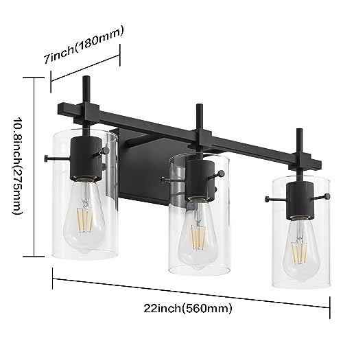 Image of SOLFART 3 Lights Black Vanity Lights for Bathroom Wall Light Fixtures Bathroom Light Fixtures Over Mirror Bath Vanity Light Black