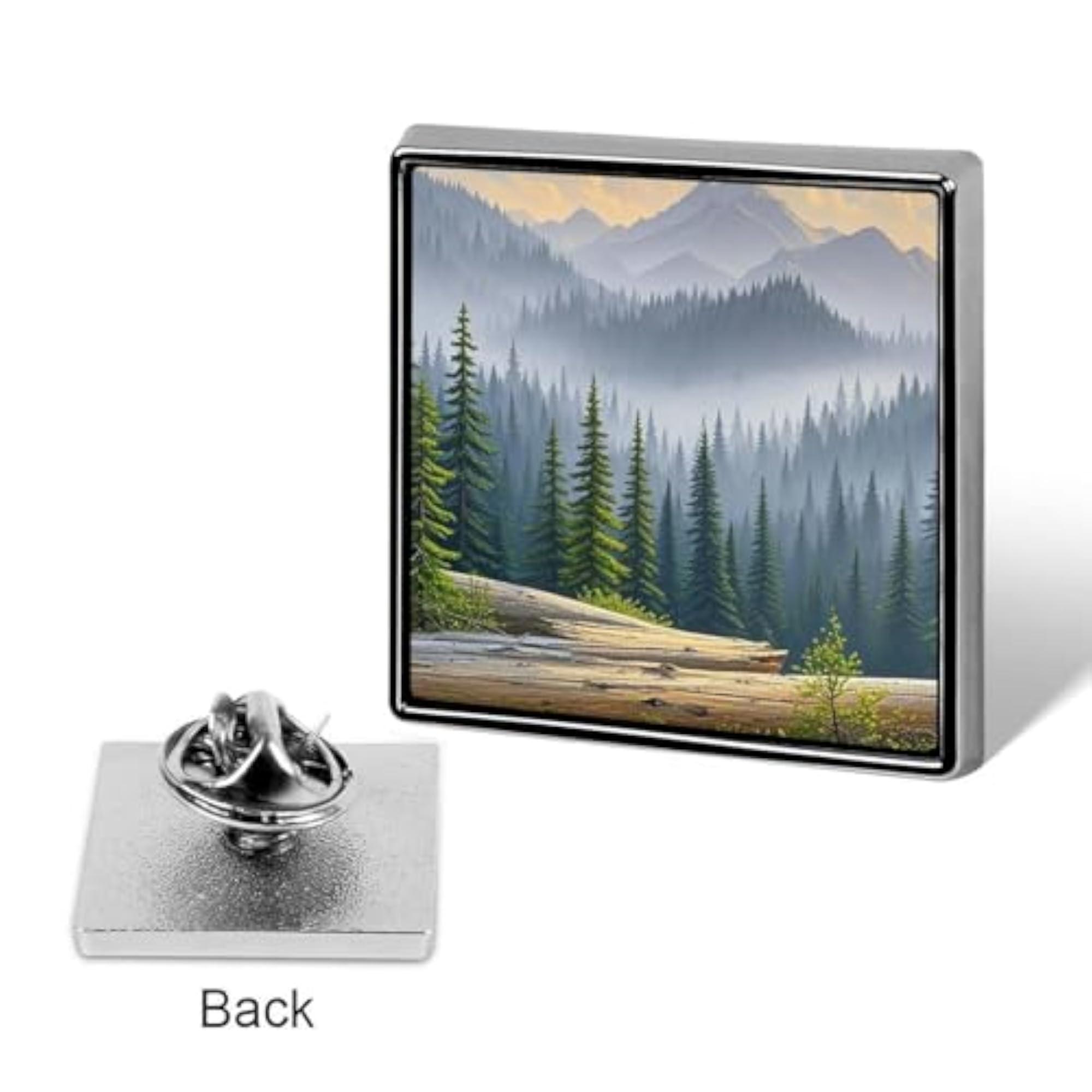Wushan Pine Tree Square Lapel Pin, Nature Lover's Accessory