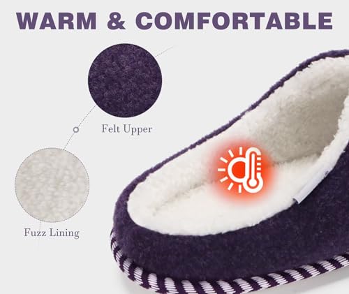 Image of KuaiLu Womens Supportive Memory Foam Slippers Felt Fuzzy Lined Heel Cushion Lightweight House Shoes for Indoor Outdoor