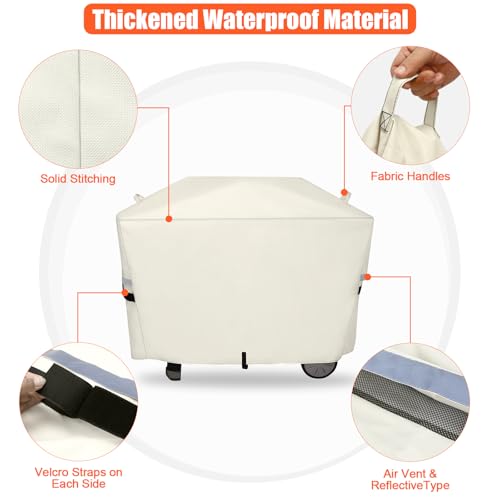 Image of 7112 Grill Cover for Weber Q2000 /Q300 /Q3000 /Q3200 Series Gas Grills | 600D Heavy Duty Waterproof BBQ Grill Cover for Weber Q2000,Q2200,Q2400,Q2000N+,Q300,Q320,Q3000,Q3200 Gas Grills,Beige