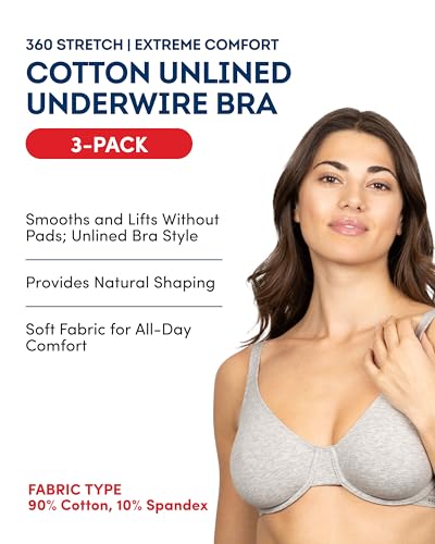 Image of Fruit of the Loom Women's Unlined Underwire Bra - Cotton & Spandex Blend for Natural Shape and Flexibility