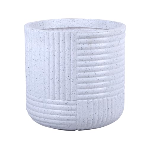 Image of Bonkaso 15 Inch Ribbed Planter Pot for Indoor & Outdoor Use | Round Heavy Duty Polymer Flower Pot | Lightweight Weather Resistant Modern Gamla for Living Room Balcony & Terrace (White)