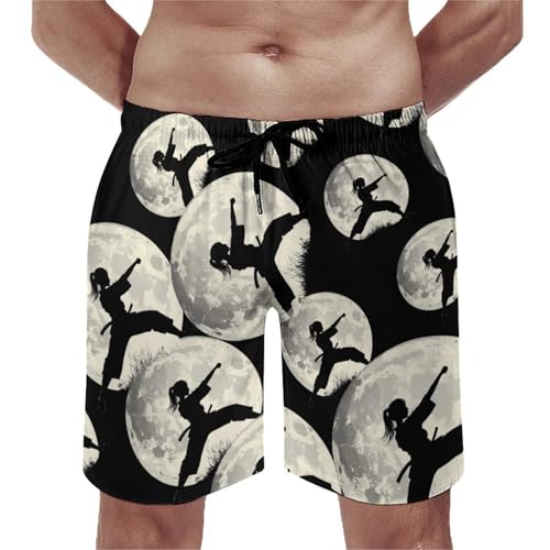 Taekwondo Girl in The Moon Men's Swim Trunks Quick Dry Board Shorts Hawaiian Beach Shorts With Pocket